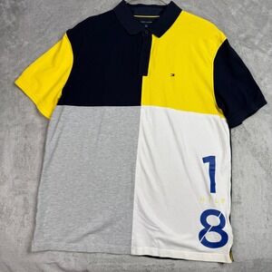 Tommy Hilfiger Colorblock Polo Shirt Men's XXL Navy Yellow Gray White Logo 18